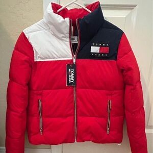 Tommy Jeans Hilfiger Puffer Ski Jacket Coat For Kids Red White New